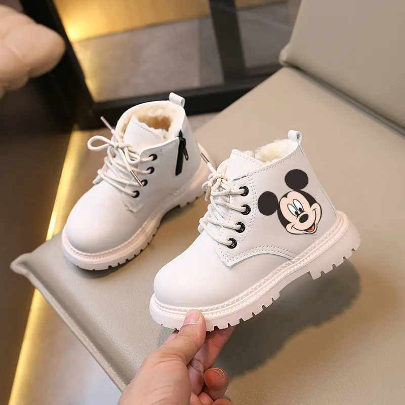 Mickey Mouse Kids Boots Bottom Warm Boots  Spring and Autumn Ankle Boots Anime Cartoon Children Boys Girls Casual Shoes 21-30