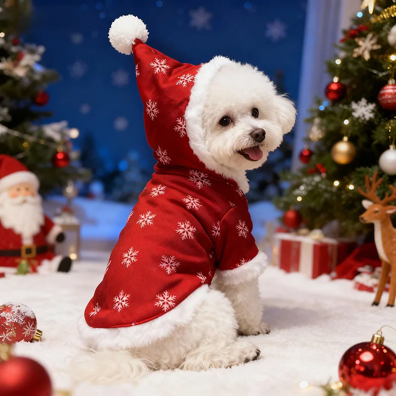 Winter Dog Christmas Jumpsuit Thickened Plush Pet Pajamas Classic Red Green Snowflake Overalls Small Medium Dogs Onesies view 2