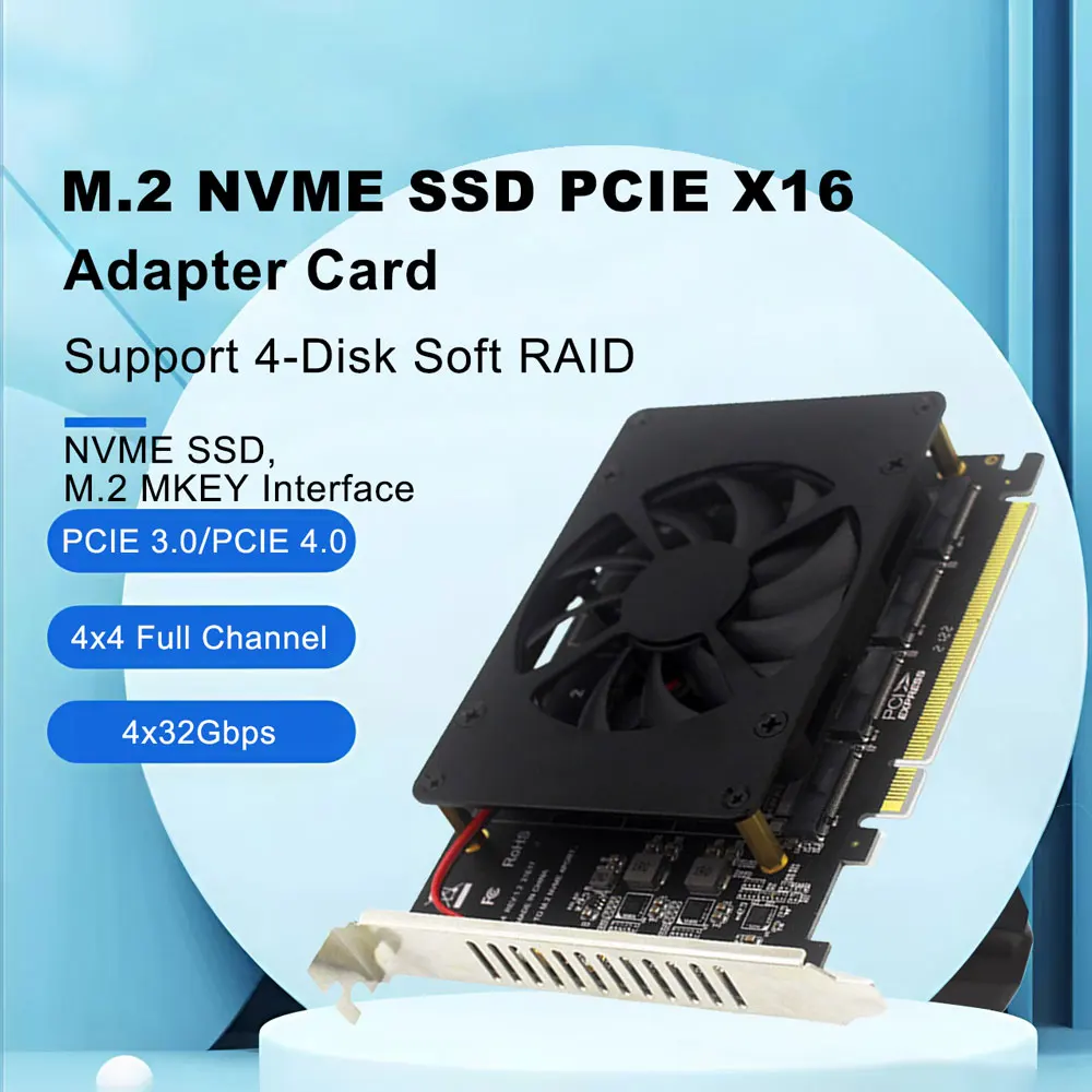 M.2 to PCI-E 4-disk NVME Expansion Card PCIE X16 NVME M.2 M Key SSD RAID Adapter Card Support 2230 2242 2260 2280