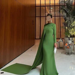 Fnoexw Green Mermaid Evening Dresses Long Sleeves Cape Formal Occasion Dress for Women Saudi Arabic Long Party Prom Gowns Dubai