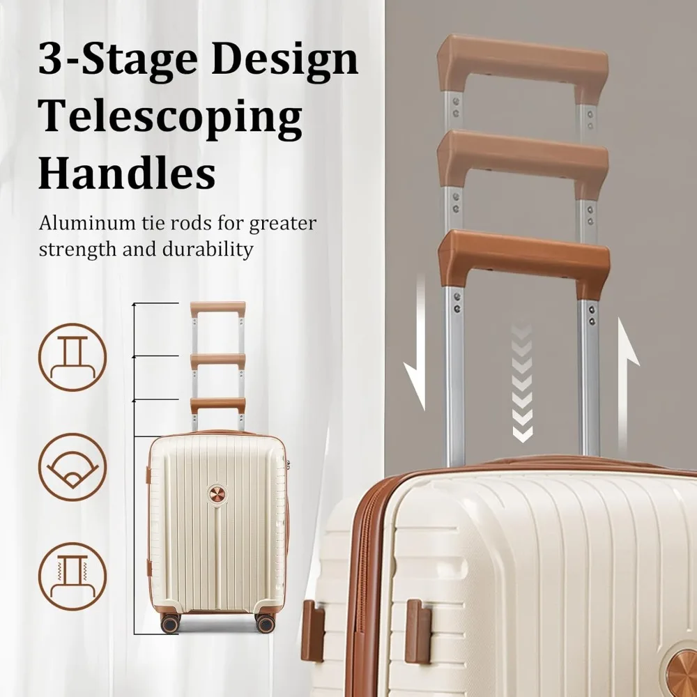 Luggage Sets 5 Piece Suitcase Set, PP Hardshell Carry on Suitcase Set, Travel Suitcases with Double Spinner Wheels and TSA Lock