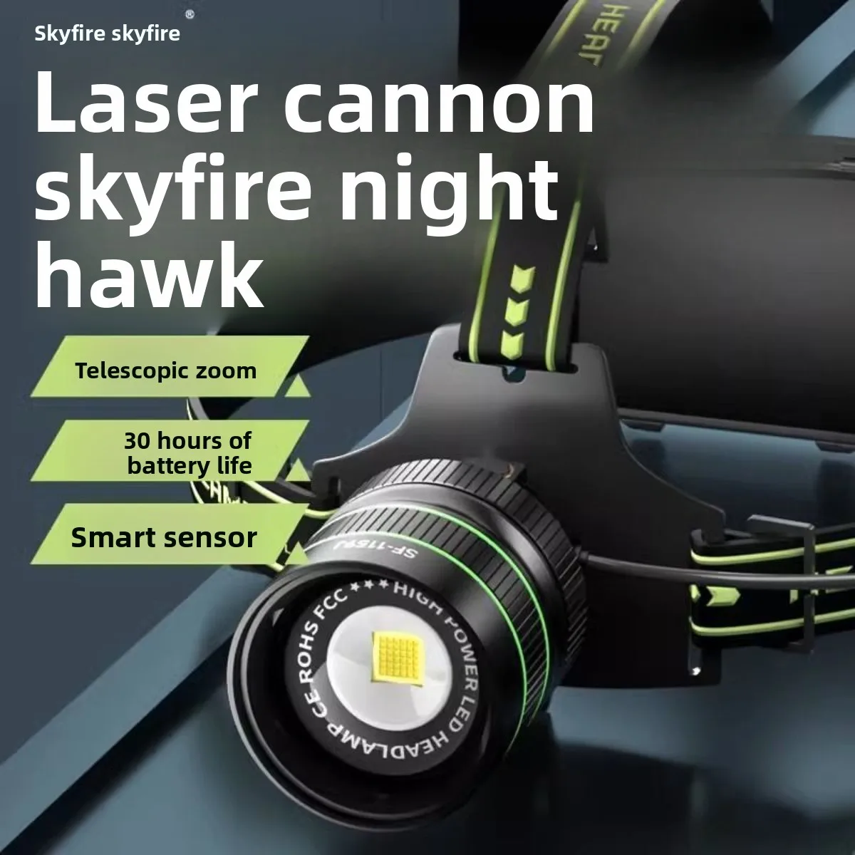 For SkyFire Headlamp, Super Bright Rechargeable LED Head Light with Motion Sensor for Night Fishing Outdoor Mining