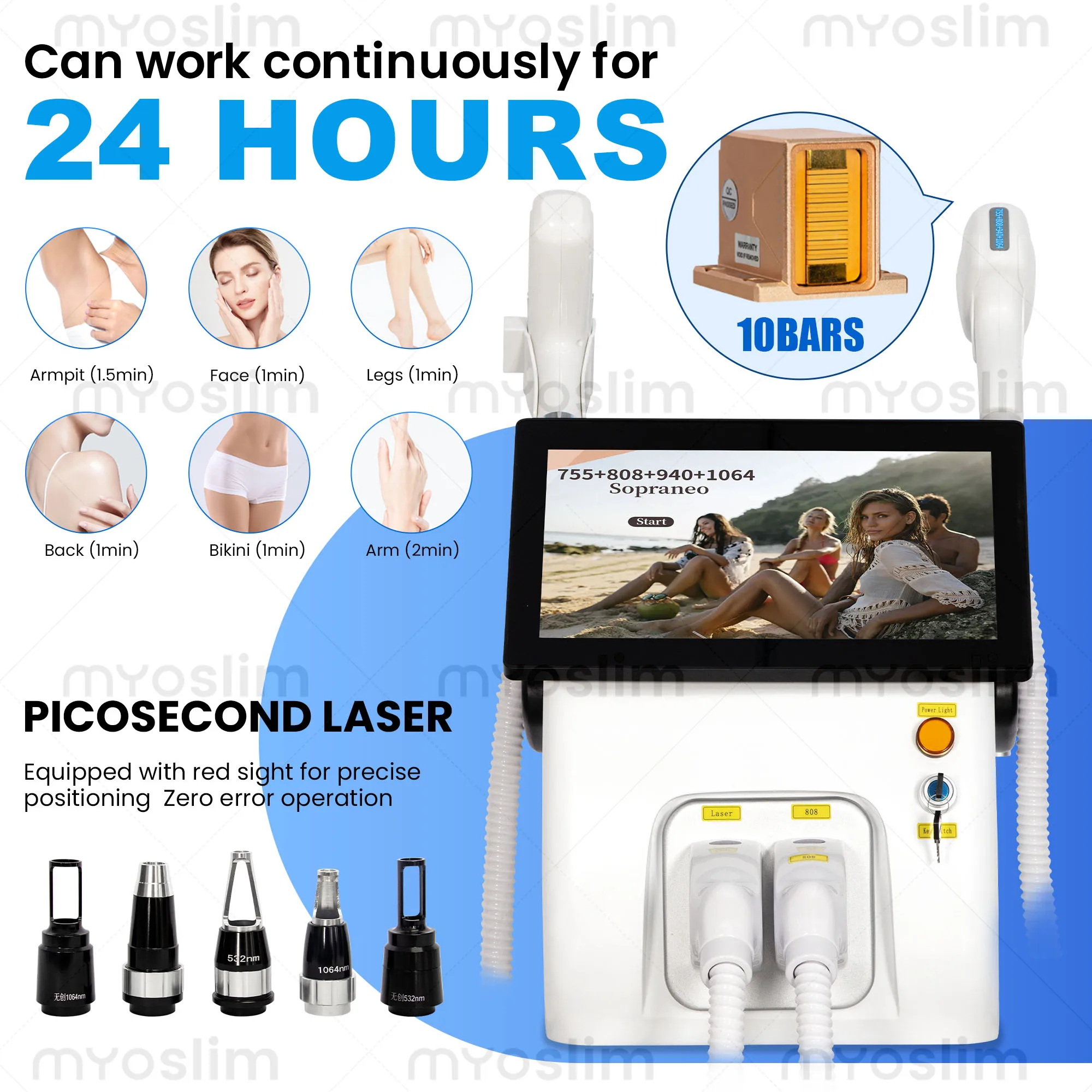 

5000W 808 Diode Permanent Painless Hair Removal & Picosecond Tattoo Removal Machine, Professional 4 Wave 2 IN 1
