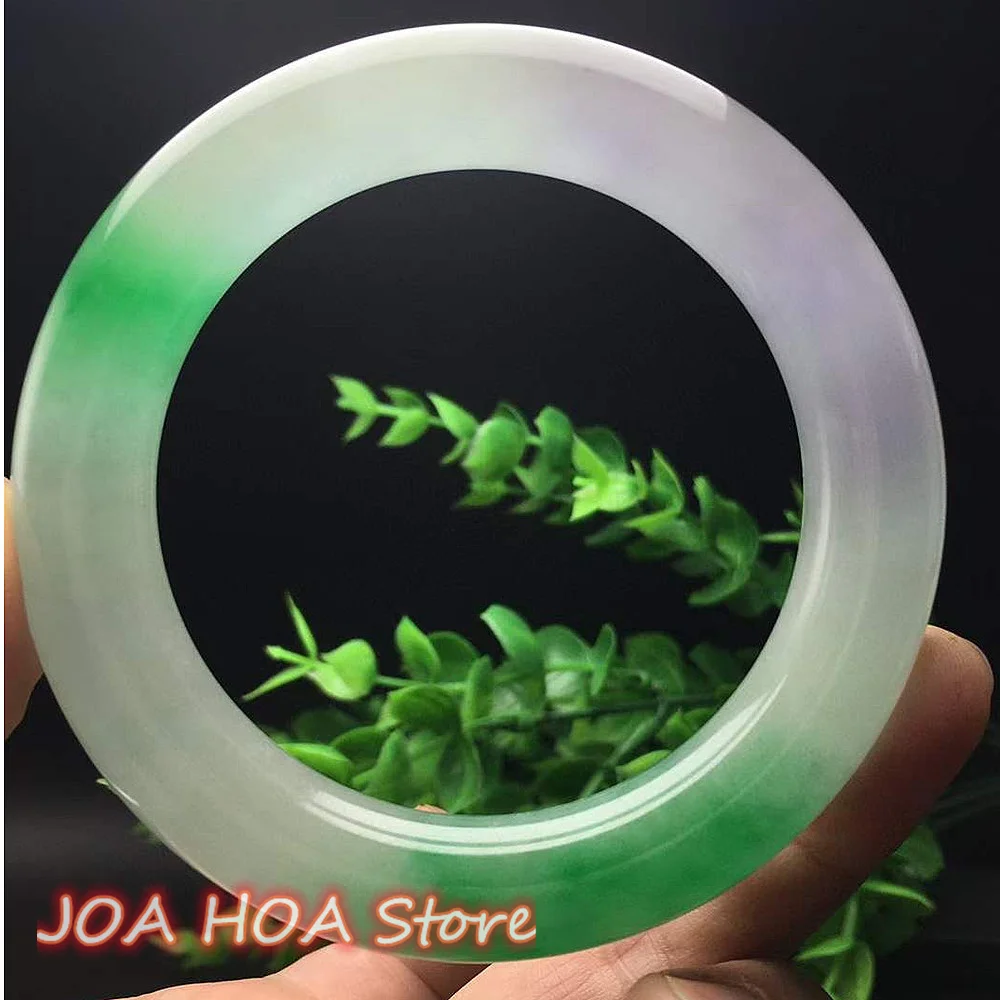 

New Round Bar Jadeite Bangle Natural Ice Glutinous Floating Light Lavender Green Flower Jade Bracelet Delicate Handring Jewelry