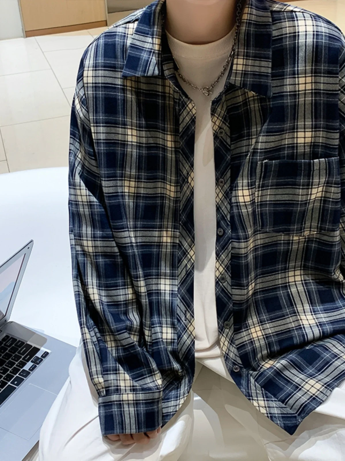 

Spring Autumn Thin Long Sleeve Plaid Shirt Men Casual Trendy High Sensation Teenage Korean Version Fashion Sun Protection Clo...