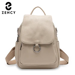 Zency New Fashion Women Backpack 100% Genuine Leather Winter Beige Daily Casual Travel Bag Classic Black Schoolbag Knapsack