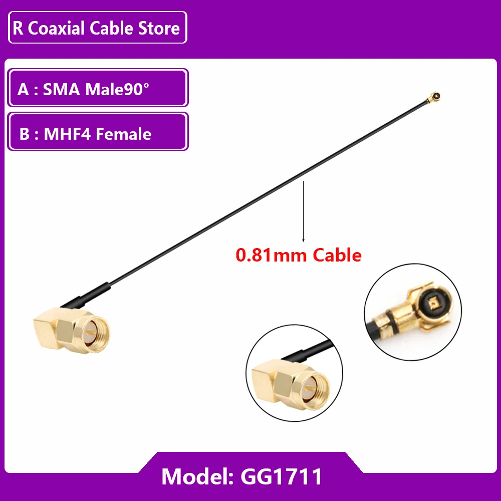 1PC SMA Female Right Angle to ufl U.FL MHF Female  RG1.13mm 0.81mm Pigtail Extension MHF RF Cable for WIFI Antenna