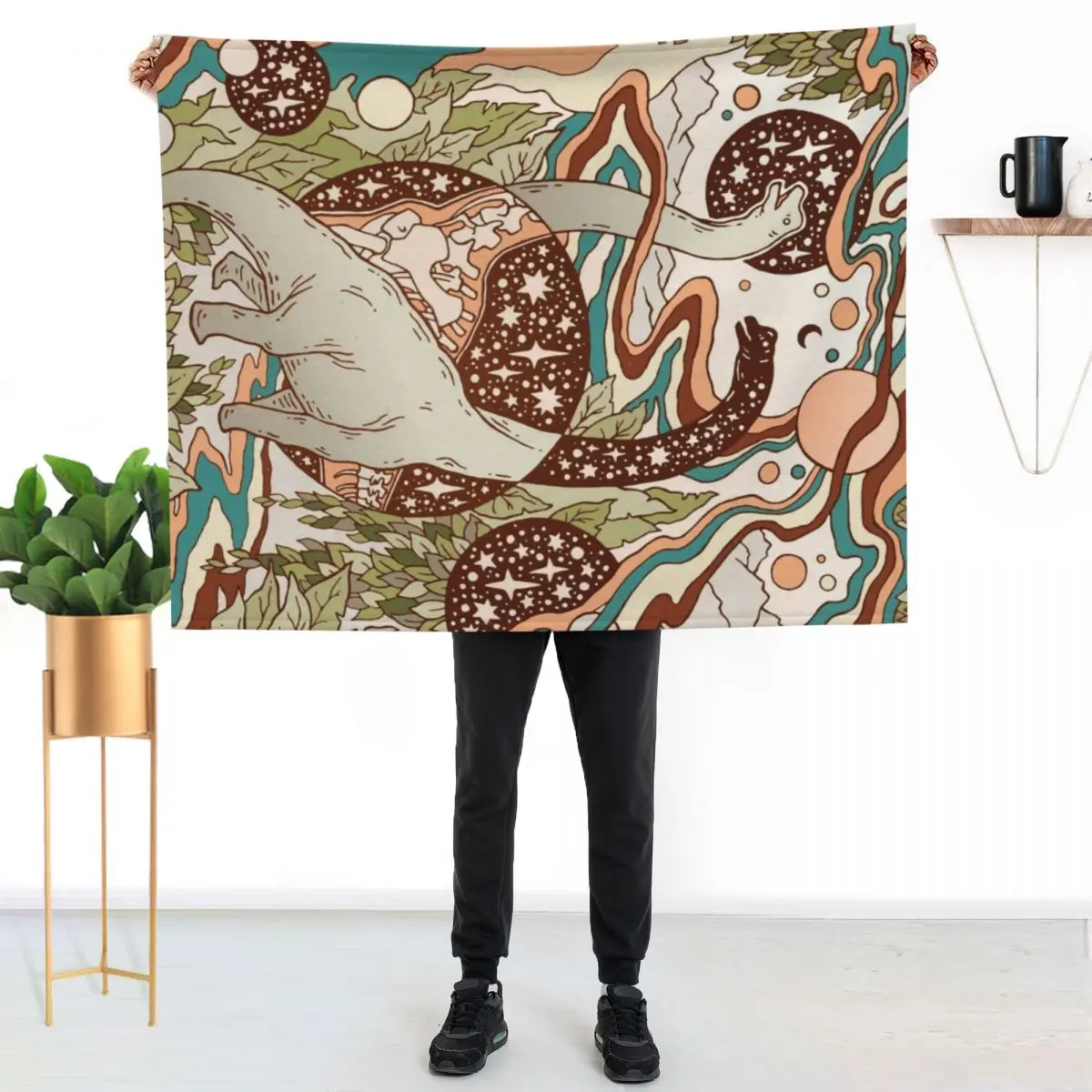 

Jurassic Portal | Retro Rainbow Palette | Dinosaur Science Fiction Art Throw Blanket No Pilling Soft Warm Blanket for Bed