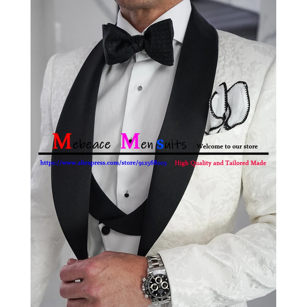 Costume Homme Mariage Ivory Floral Print Wedding Suits For Men Slim Fit Men Suit 3 Piece Formal Groom Party Tuxedo Suits for Men