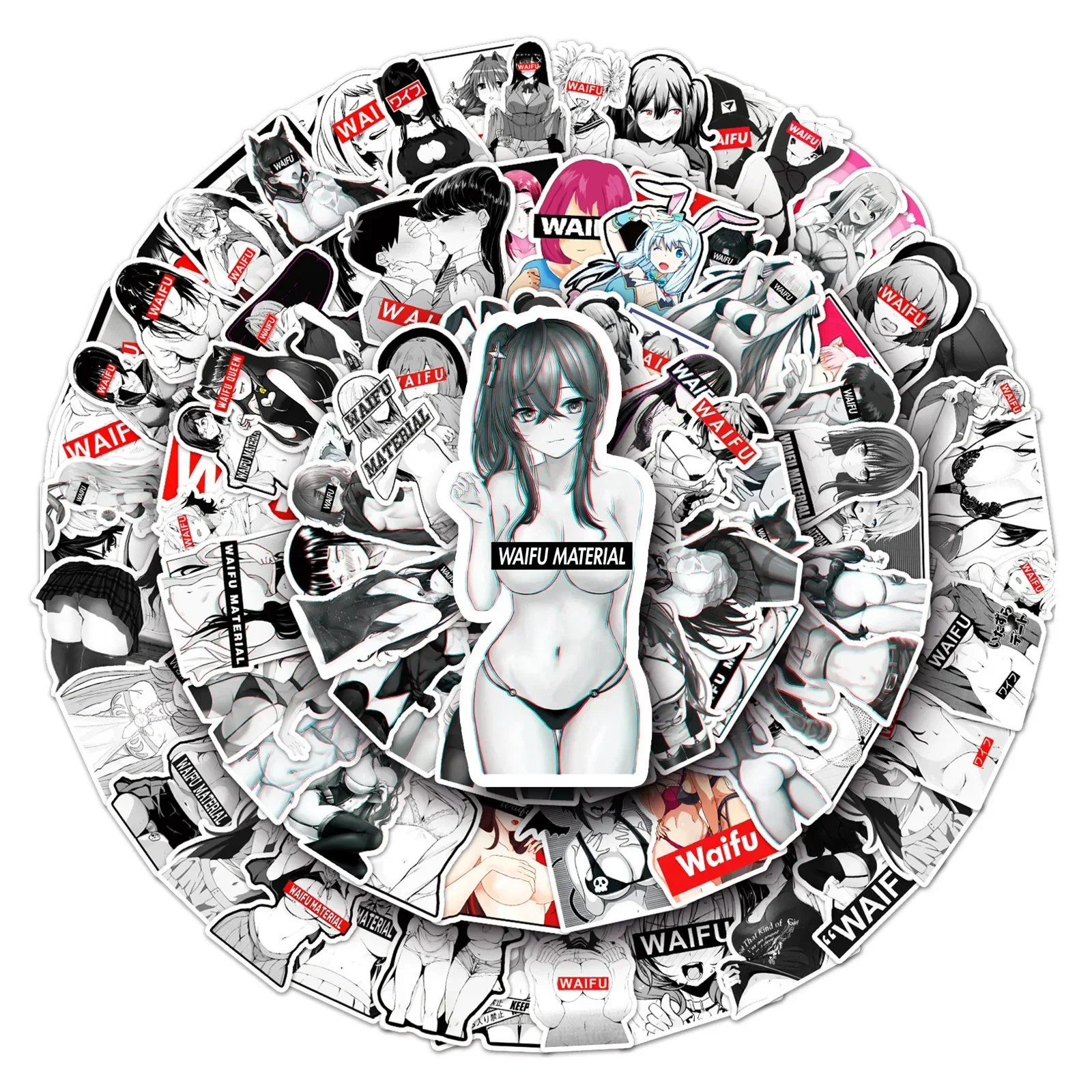 50PCS/101PCS Waifu Girl Sexy Stickers Hentai Adult Anime Decals DIY for Laptop Phone Luggage Skateboard Car Sticker Toys Gift