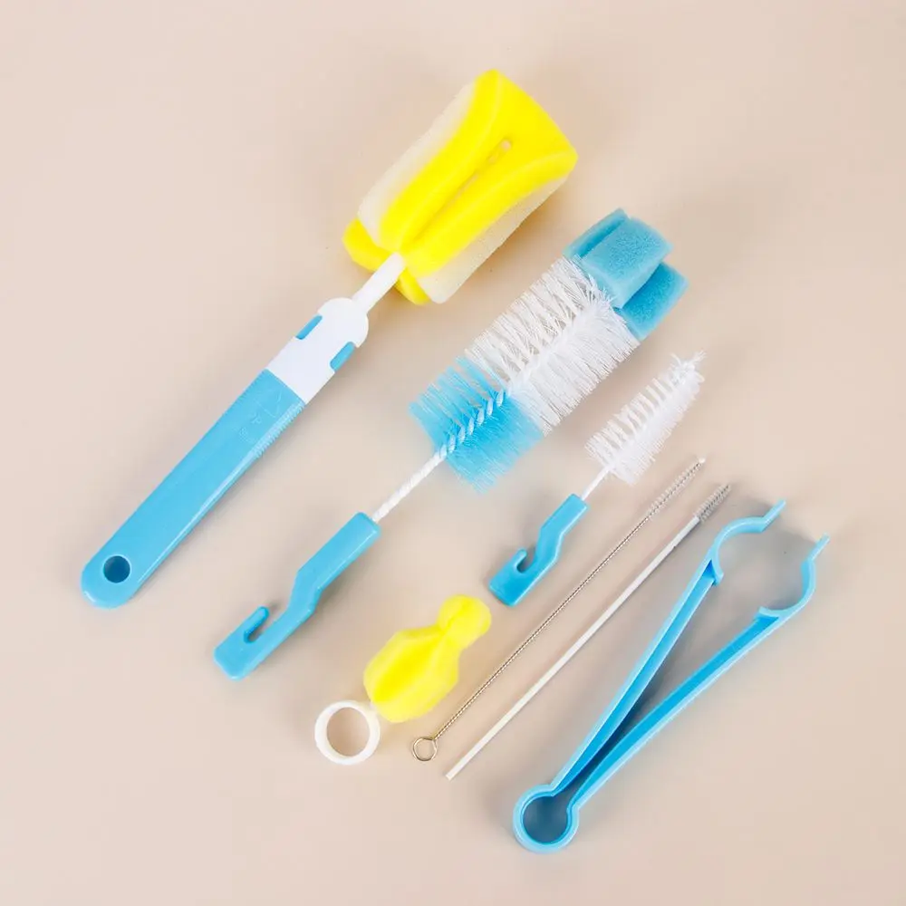 

7pcs Head Spout Cup Washing Bottle Brush Rotating Nipple Clean Sponge