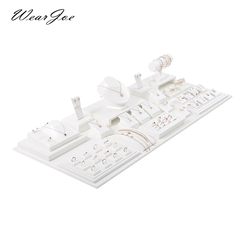 Counter Top Jewelry Display Stand Set Organizer White Leather Pendant Necklace Ring Bracelet Earrings Combo Display Holder Lot