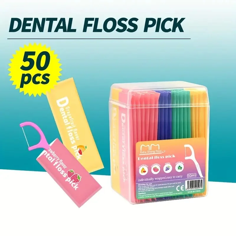 50pcs Fruit-Flavored Dental Flosser Picks - Portable, Disposable and Hygienic for Deep Cleaning and Proper Oral Care - Travel M