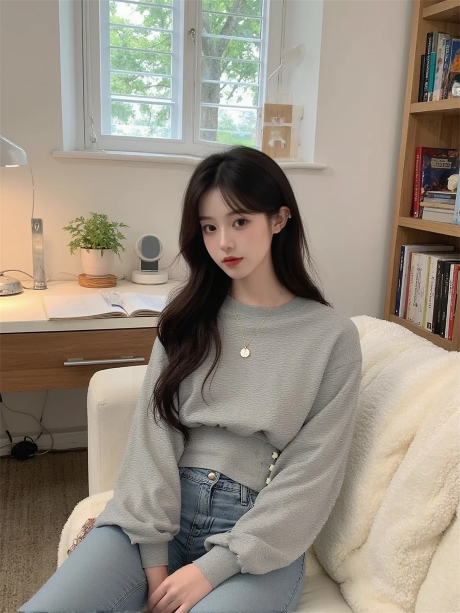 

Женские толстовки, корейская одежда, свободный студенческий стиль, студенческая мода, повседневная одежда в консервативном стиле, молодежный тренд, простой дизайн