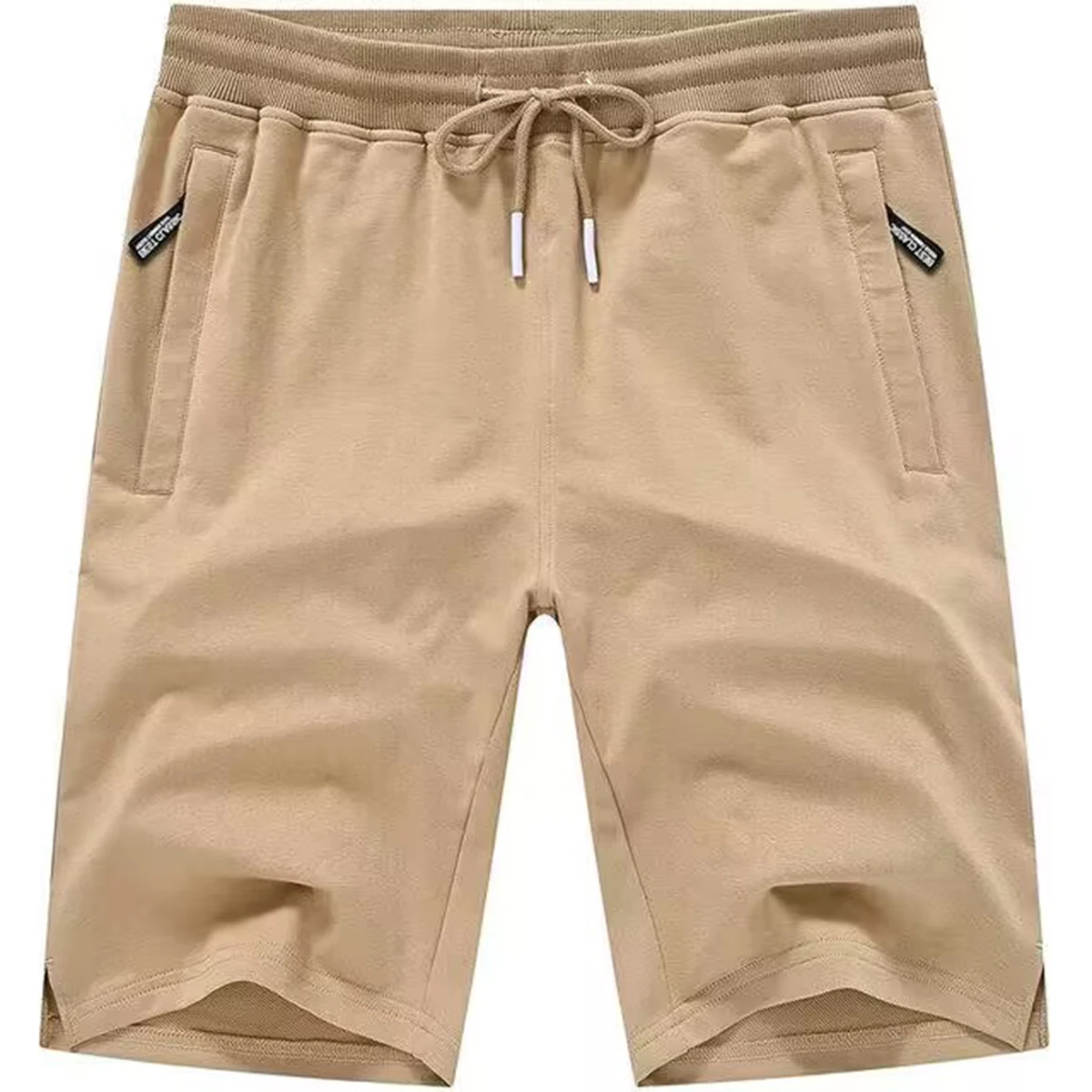 

Summer Men's Shorts Casual Cotton Drawstring Elastic Waist Sports Shorts With Zip Pocket