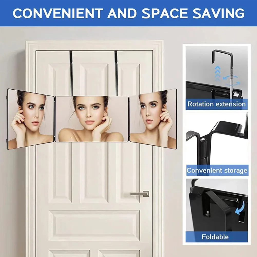 格納式吊り下げ三面折りたたみ化粧鏡メンズ三面鏡シェービングと理髪鏡