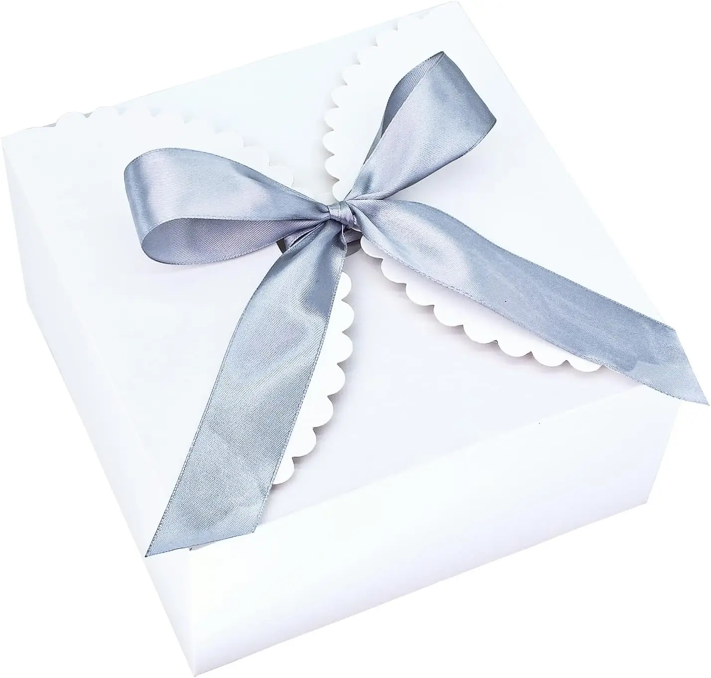 

6 Pack 8x8x4 White Gift Boxes with Lids & Ribbons, Foldable Cardboard, Sturdy Reusable for Gifts, Wedding, Party