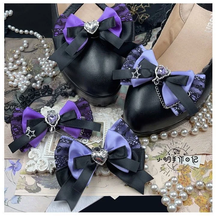 1pair shoe charms lolita gothic shoes Decoration for women purple black Shoe decoration clip y2k young girls shoes accessories