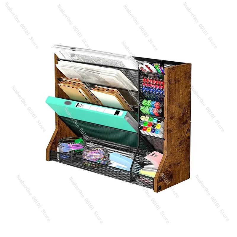 Wall Mounted Wooden File Organizer Multi Layer Storage Rack Office Letter Holder Desktop File Storage Shelf