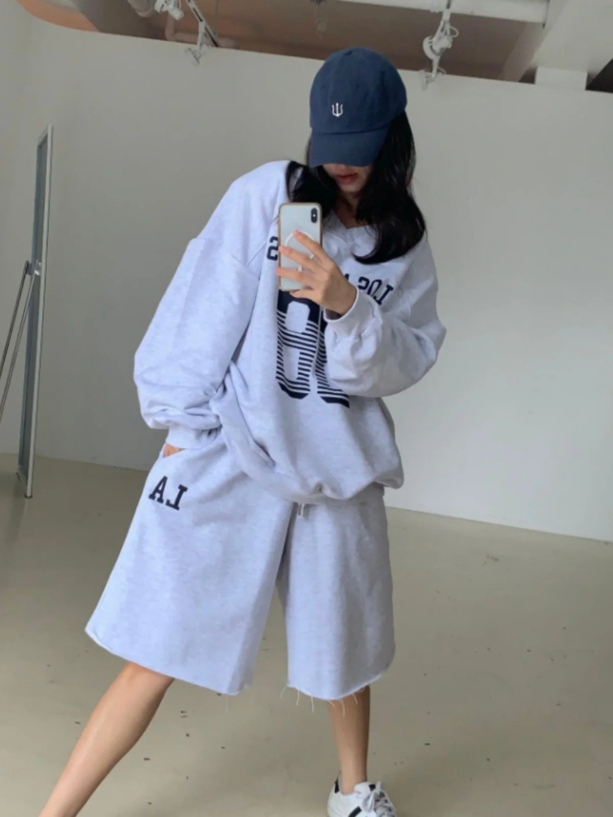 Dames losse luie sle afslankende jeugdige vijfpunts bedrukte sweatshirt en gerafelde zoom wijde pijpen orts set faionable casual...