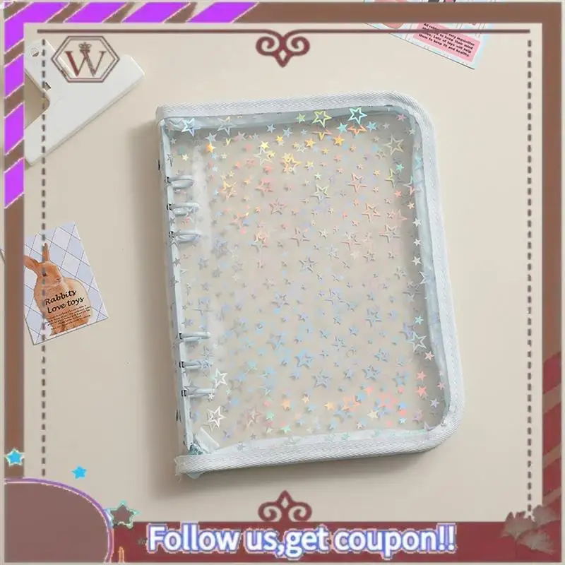 最新の A5 予算バインダーカバー ジッパー付き、グリッタースター A5 6 リングバインダープランナー、クリア PVC 詰め替えノートブックシェル ライトブルー