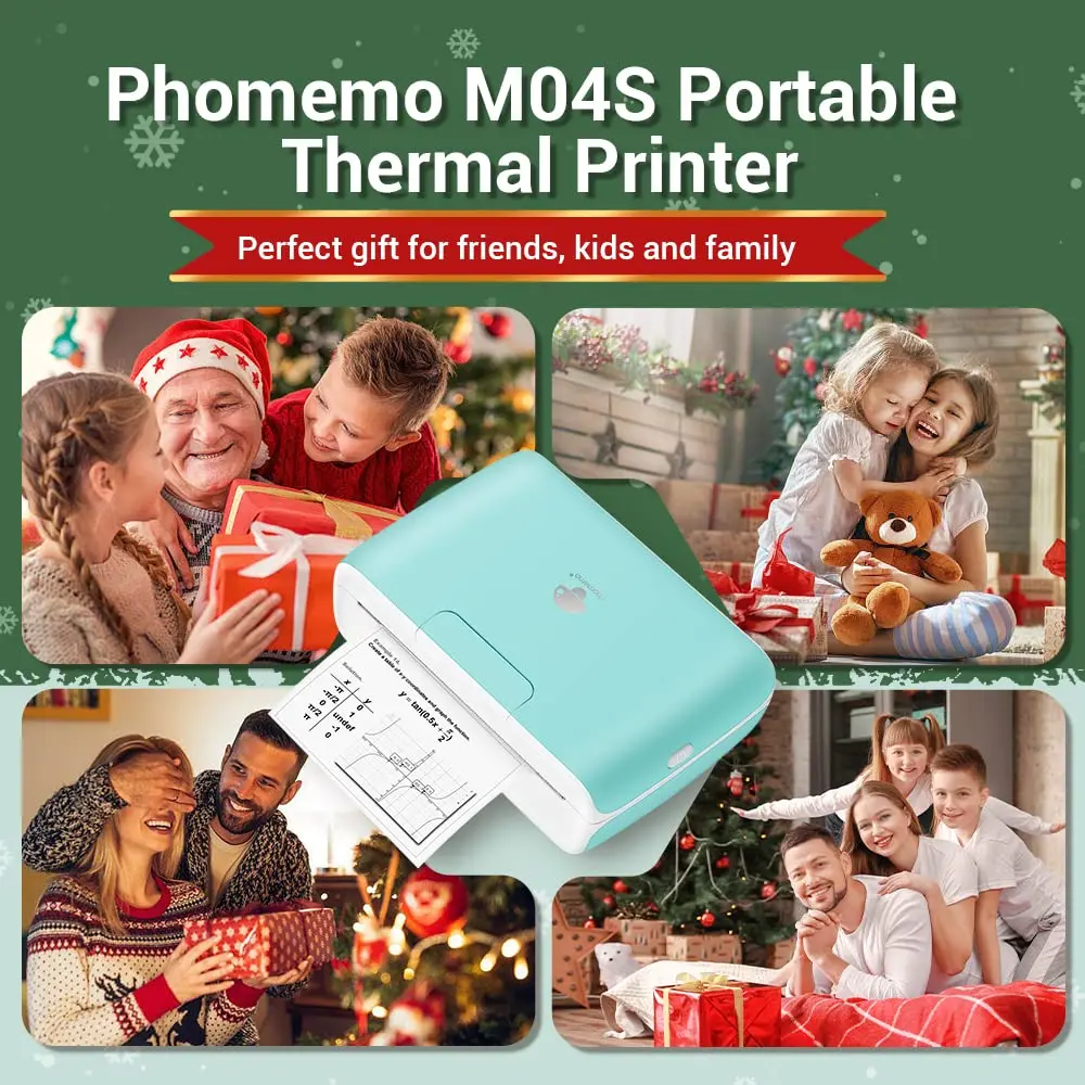 Phomemo M04S 110mm Portable Printer 304dpi Bluetooth Inkless Thermal Printer Support 53/80/110mm Thermal Paper for Mobile Phone