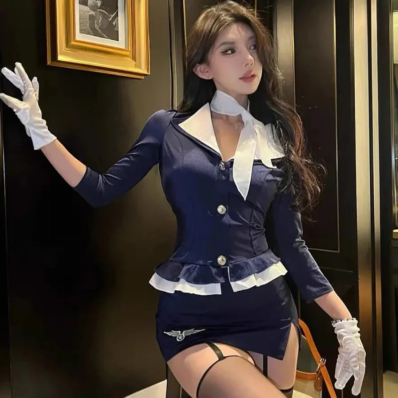 2025NEW مضيفة طيران تأثيري للمرأة مثير مضيفة جوية موحدة هالوين ازياء يتوهم لعب الأدوار الطرف