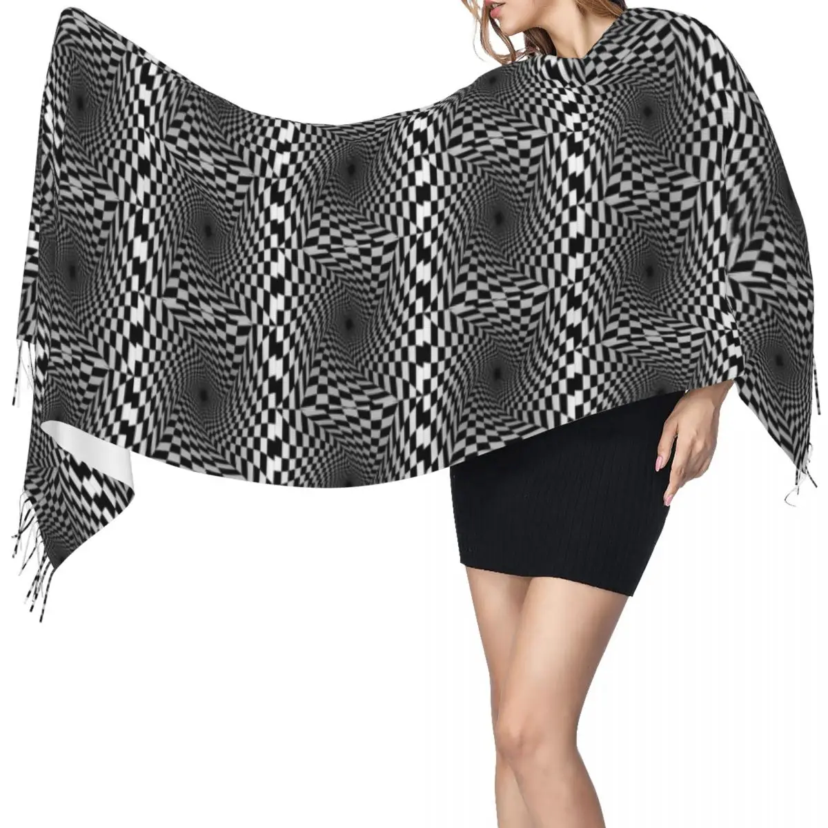 

Сетка Червоточина Геометрический 3D Вихревой Иллюзионный Шарф Шарфы с кисточками Женские Мягкие Теплые Шали и Накидки Длинная осенне-зимняя шаль