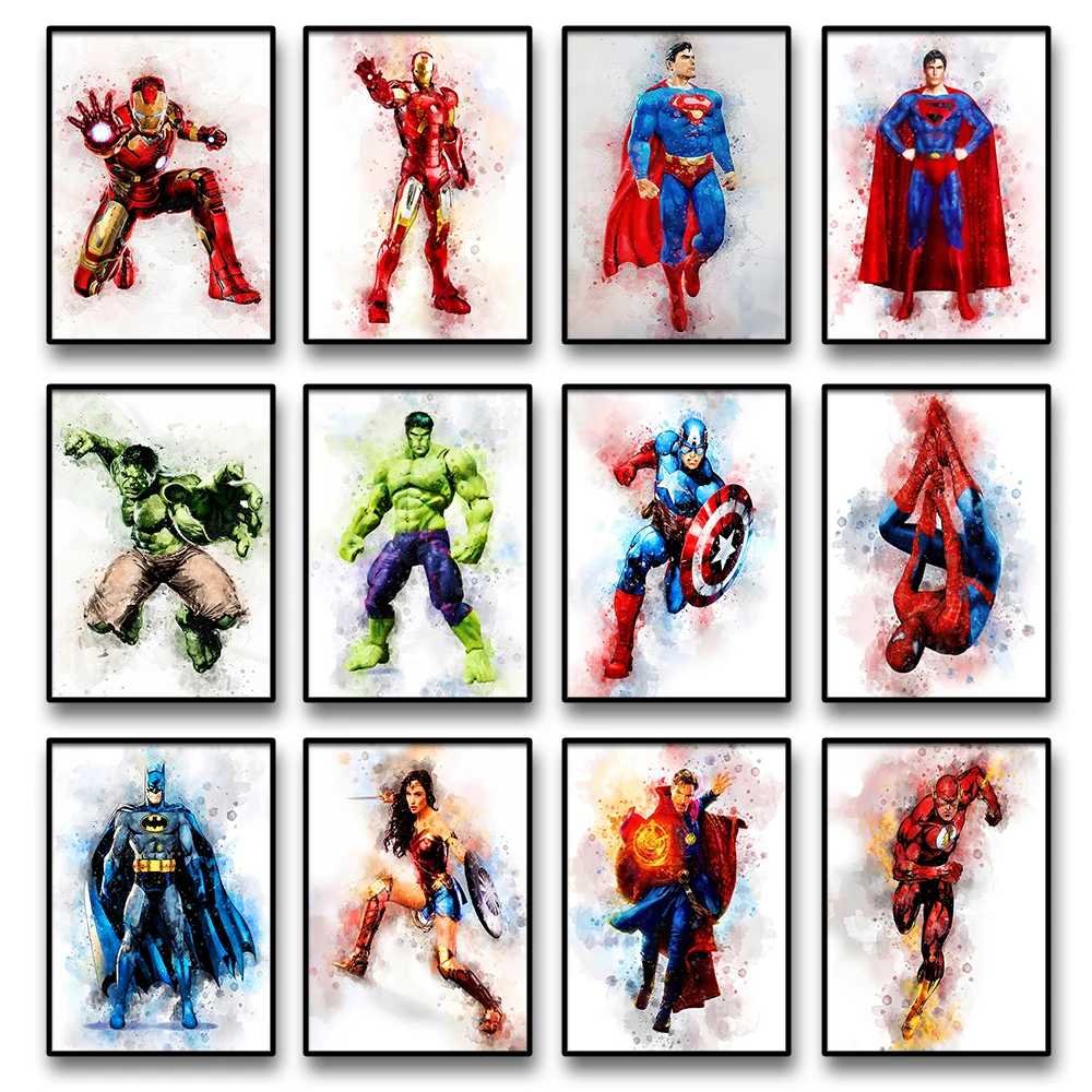 Póster de Disney Marvel, pintura en lienzo de los Vengadores, Capitán América, Spiderman, Iron Man, arte de pared de superhéroes, decoración para habitación de niños, regalos