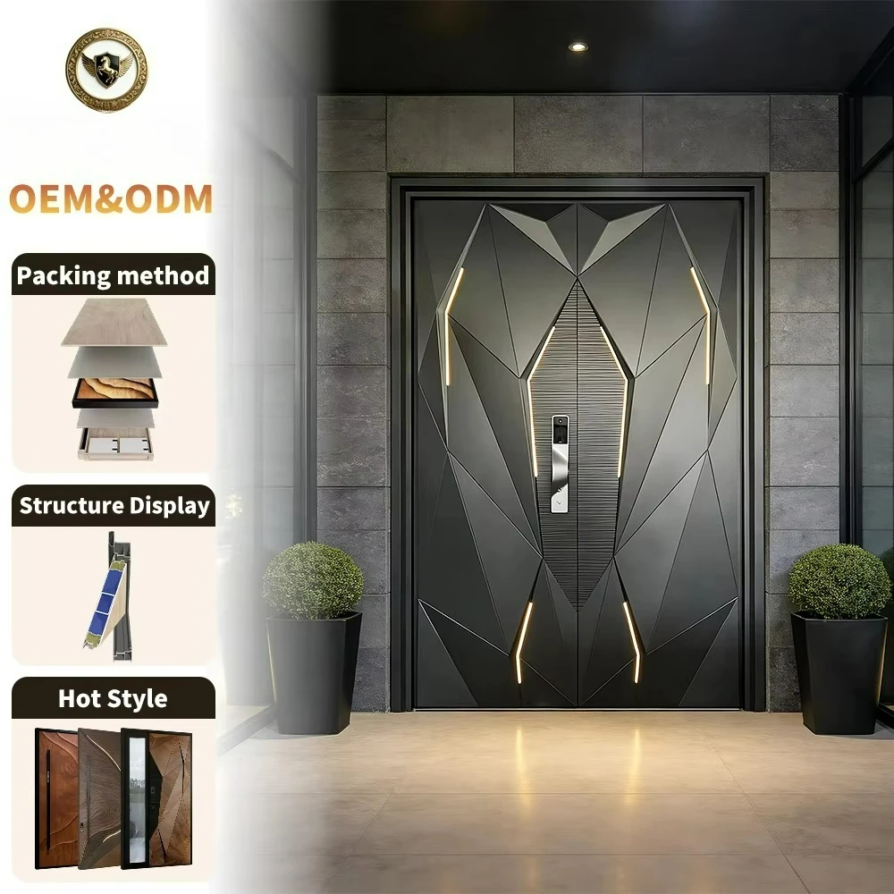 2026 OEM PSL 3D Carving Strong Steel Villa Home Residential Entrance Security Front Entry Exterior Outside Doors for Houses