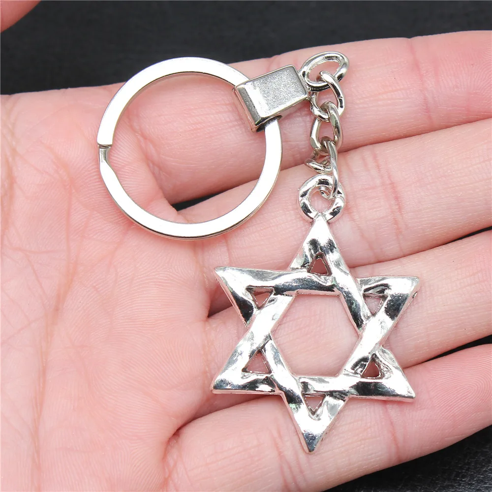 Keychain Holder Dropshipping Vintage Handmade Antique Silver Color 45x38mm Star Of David Pendant Keyring