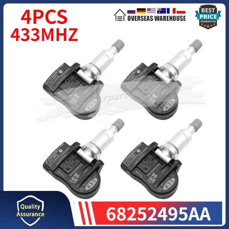 433MHZ TPMS 68252495AA Car Tire Pressure Monitoring Sensor 4PCS For 2016 2017 2018 2019 2020 Jeep Grand Cherokee IV 68252495AC