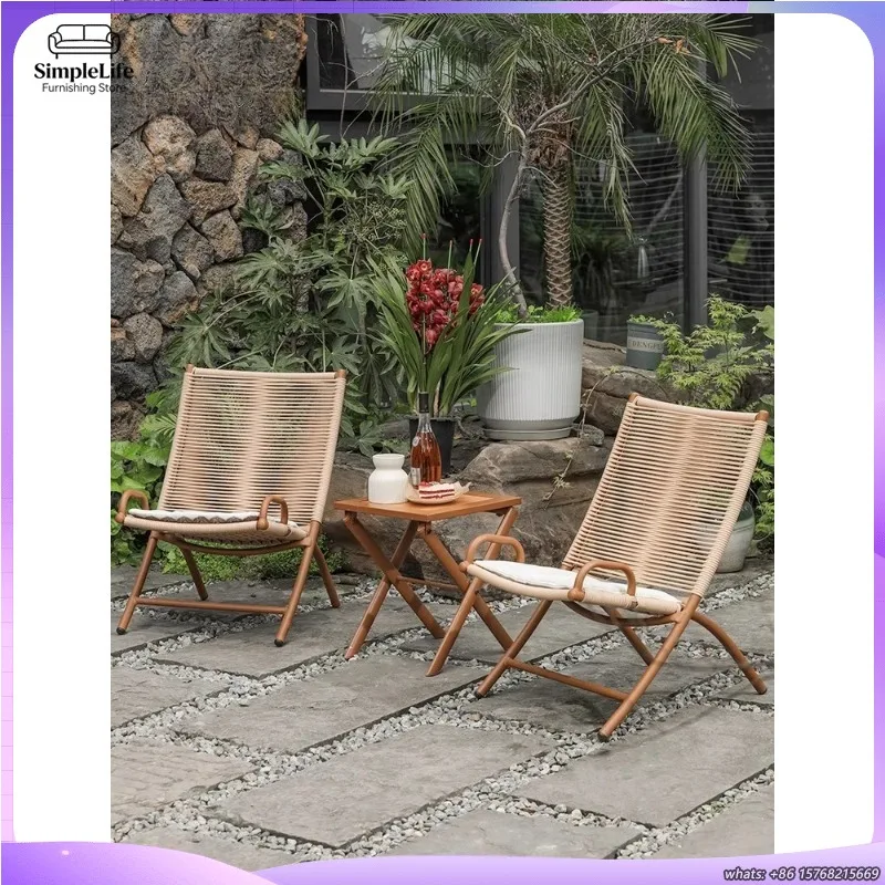 

Foldable Outdoor Lounge Chair for Balcony Backyard Patio Garden Beach Use Lightweight Portable Rattan Lazy Sofa Chair for