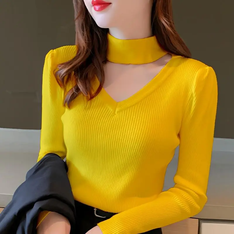 Fashion Solid Color Spliced Hollow Out Sweaters Women\'s Clothing 2023 Autumn Winter New Loose Knitted Pullovers All-match Tops