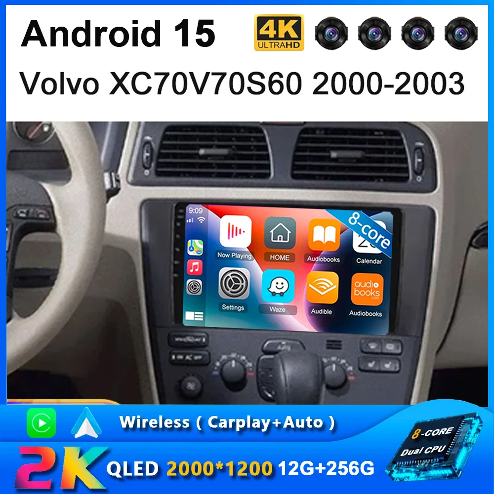 Android 16 Autoradio für VOLVO S60 V70 XC70 XC90 2000 - 2004 Multimedia-Videoplayer QLED-Bildschirm Navigation GPS Kein 2DIN DVD Wifi