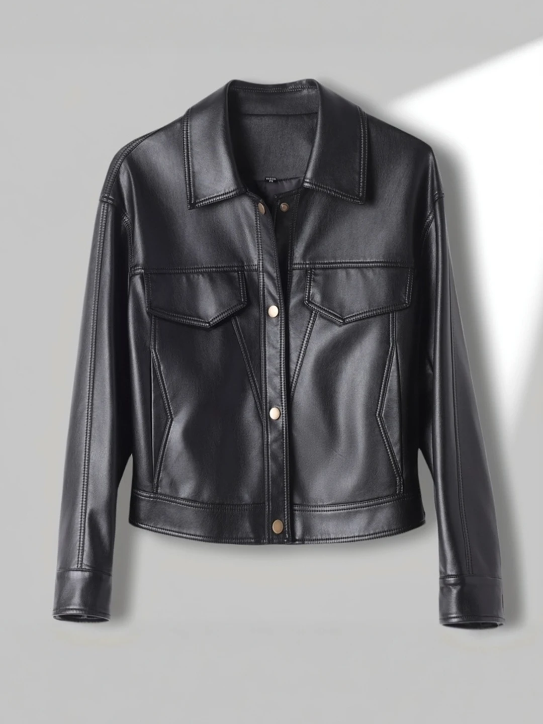 

Real Leather Jaet Women ort Sle 2025 Spring Autumn New Retro eepskin Lapel Loose Motorcycle Outerwear Coat