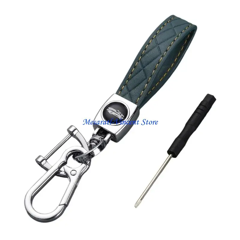 A70F Refined Braided Leather Look Keychain with Metal Pattern for Key Organization