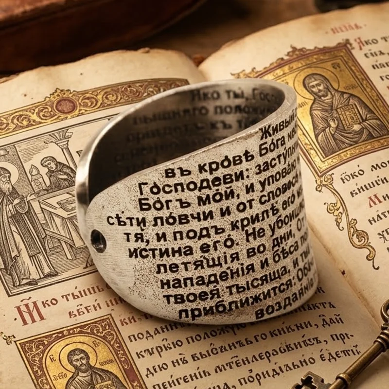 Buy 3 Get 1 Free This size-adjustable Orthodox prayer ring inscribes prayers in Cyrillic letters, letting sacred words flow with