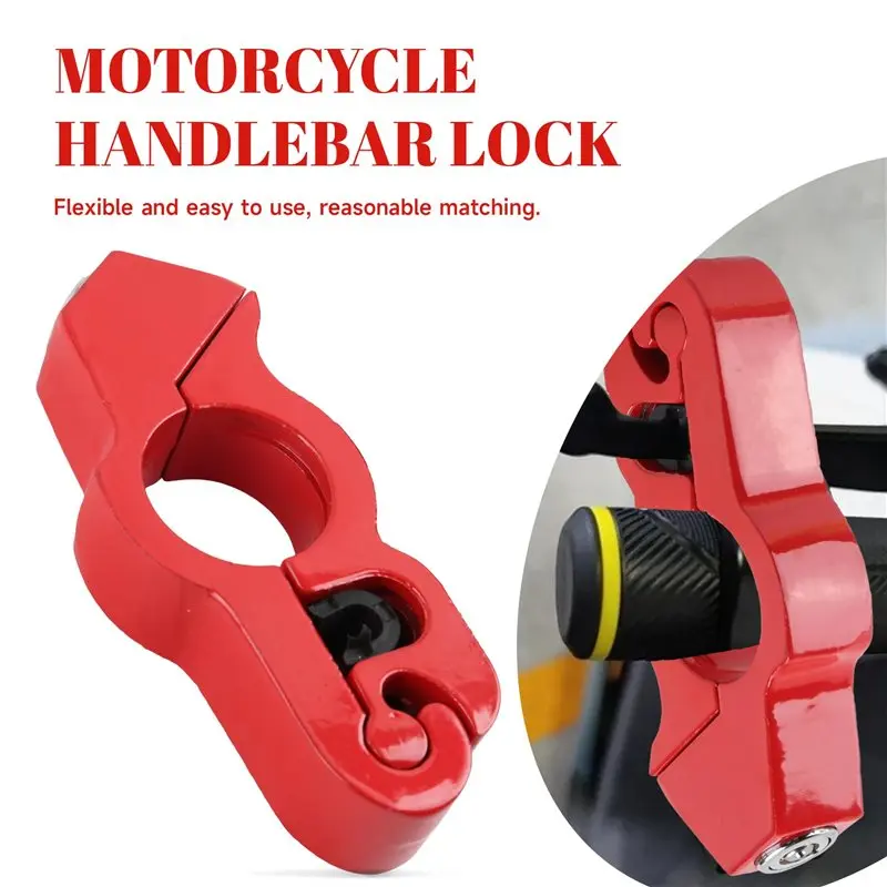 Motorcycle Lock, Handlebar Lock With 2 Keys, Anti Theft Motorcycle Brake Lock Parts For Motorcycle Bike ATV Scooter - Red-Hot