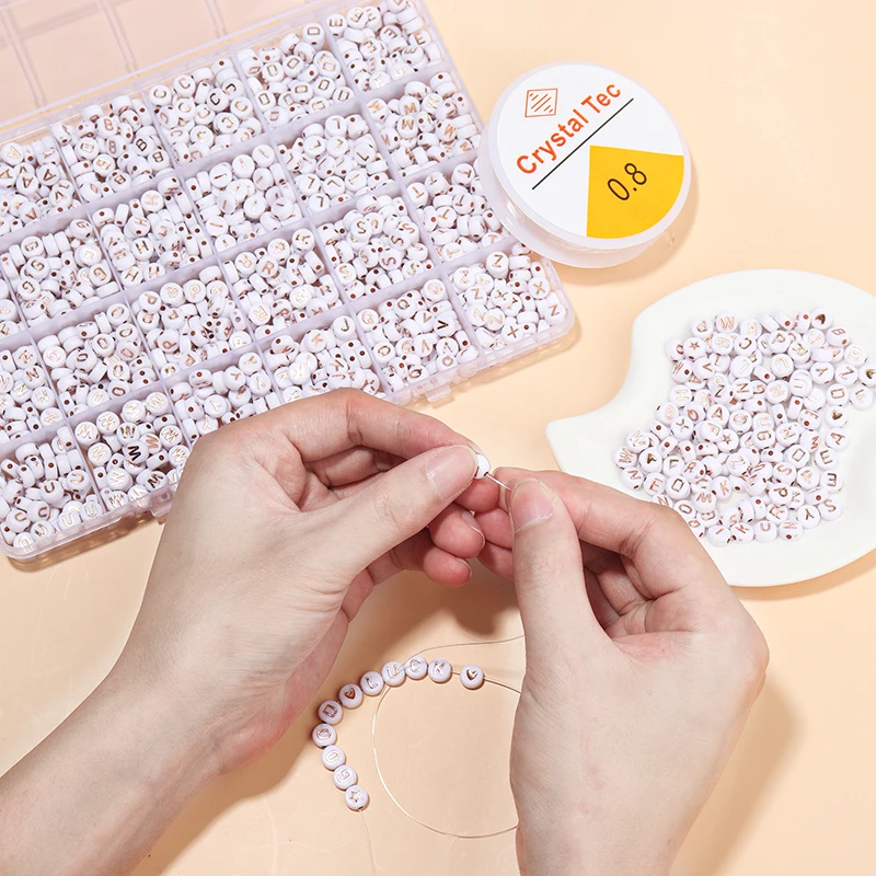 1200 قطعة/صندوق الاكريليك إلكتروني الخرز مجموعة الإنجليزية الأبجدية شقة الخرز المستديرة أطقم مع حبل مرن DIY بها بنفسك صنع المجوهرات سوار #5
