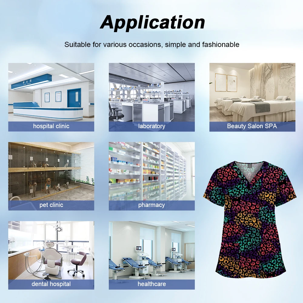 Scrubs Uniforms Printed Scrub Top for Women Men Hospital Surgical Scrubs Beauty Uniform Nurse Christmas Printing V-neck T-shirts