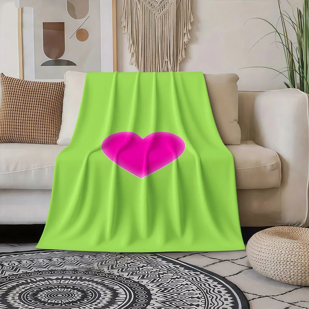 1pc Lime Green Lime Green Plush Blanket with Neon Pink Heart - Soft Cozy All-Season Bedspread, Couch Throw, Bed Cover, Contempor - view 2