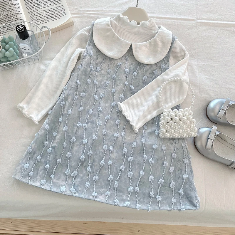 

Girls' Suit 2025 New Spring Girls' Sundress + Solid Color Base Coat Two-piece Set Girls Clothes