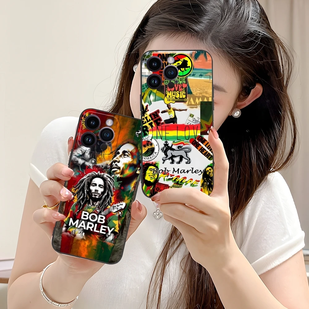 Reggae Bob Marley Mobile Cell Phone Case for iPhone 16 15 14 13 12 11 X XR XS 8 7 Pro Max Plus Mini Black Soft Phone Cover Shell