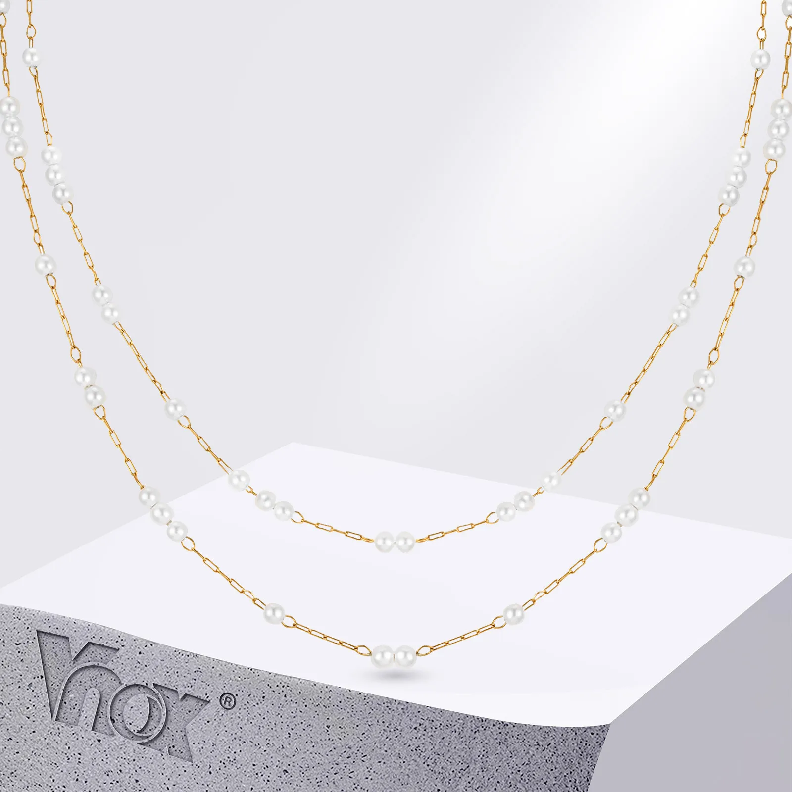 

Vnox Layering Stacked Chain Necklaces for Women, Elegant Artificial Pearl Beads Charms Necklaces, Trendy Party Streetwear Collar