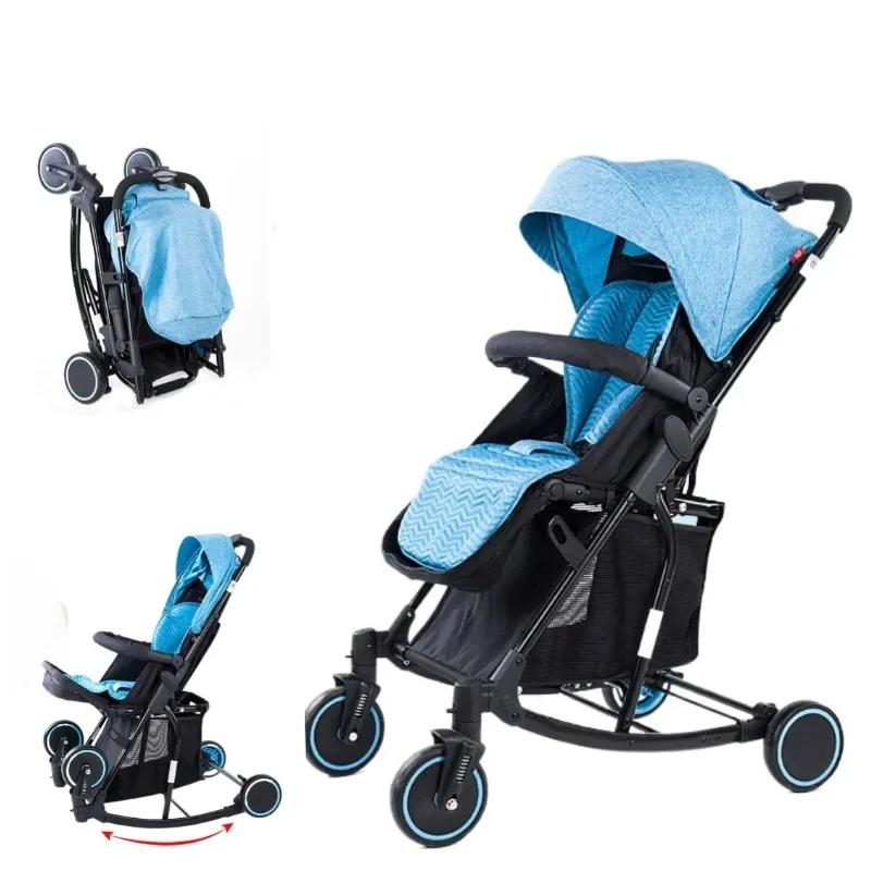 2 in 1 Baby Stroller Baby Rocking Chair One Click Folding Portable Lightweight Baby Trolley Cart Sit & Lying with Canopy Storage