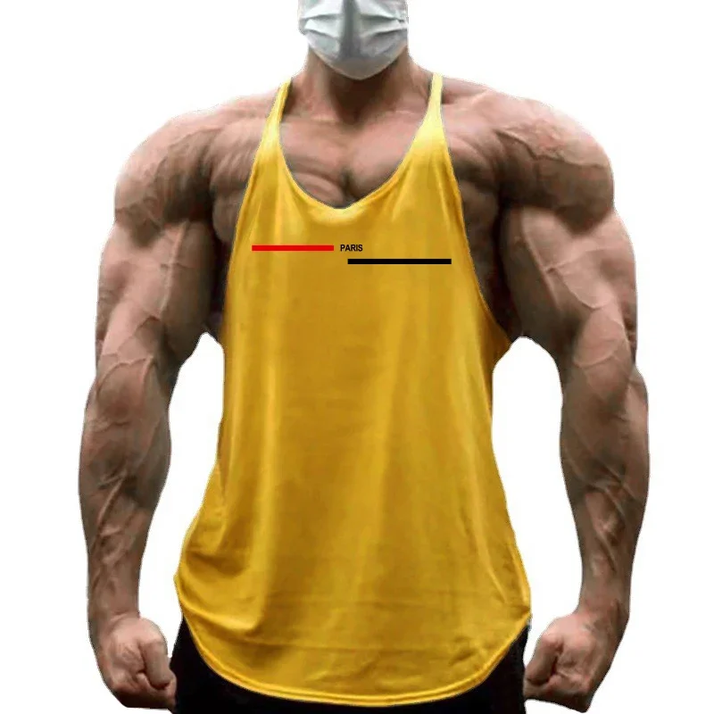 Men's Cotton Athletic Training Stringer Tank Top Running Vests Y-Back Racerback Curved Hem Gym Bodybuilding Workout Tanktop