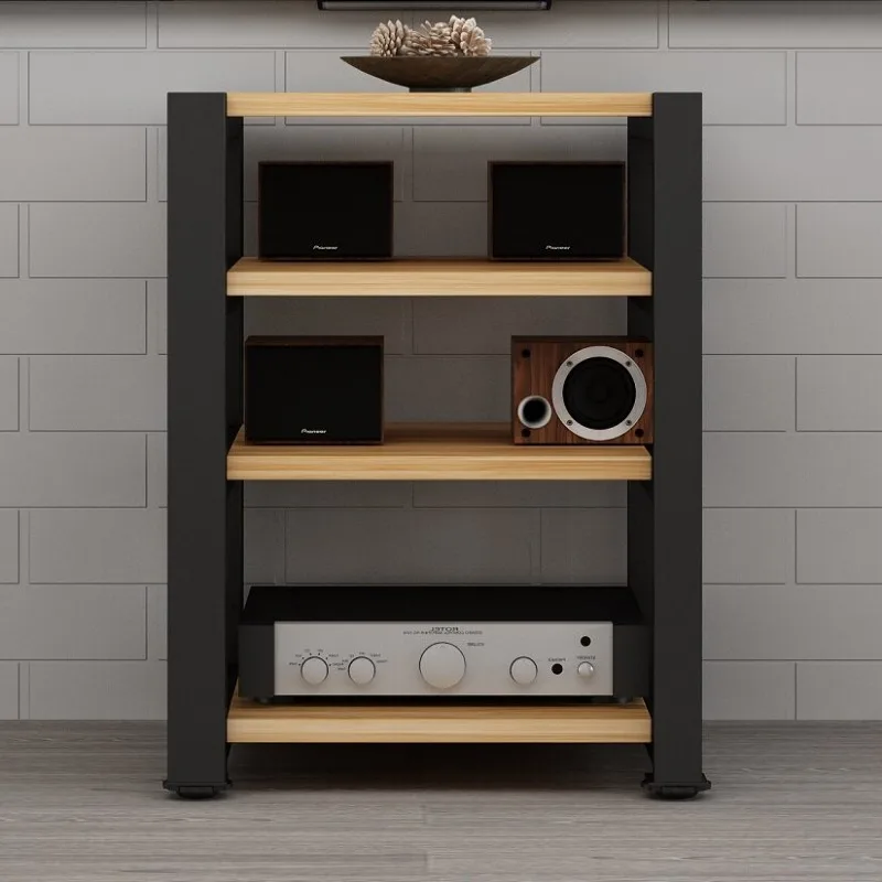 HIFI Audio Equipment Rack, 4-Tier Wooden Metal Stand for Amplifier Speaker Home Theater