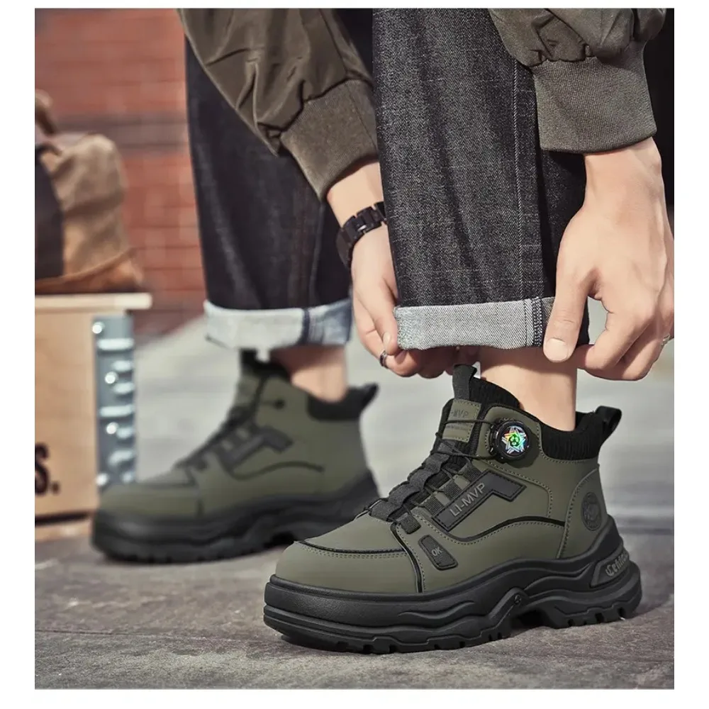 Herbst Männer High Top Stiefel 2025, Outdoor Stiefeletten Bequeme Casual Männliche Stiefeletten Wandern Outdoor Turnschuhe Botas Para Hombre