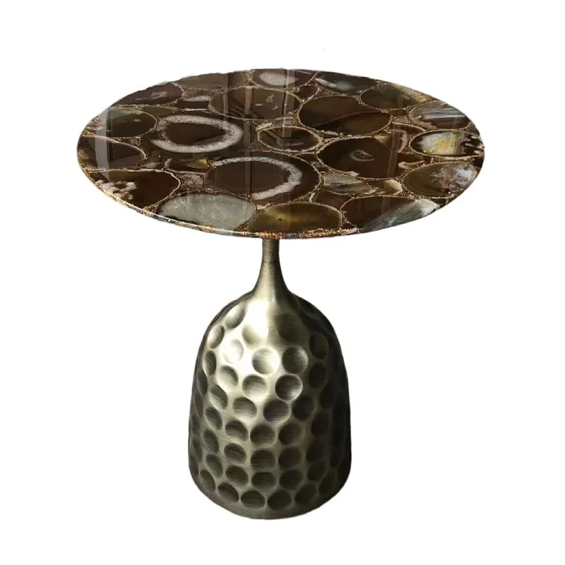 

Pure copper natural colorful agate edge few corners villa hotel designer living room few